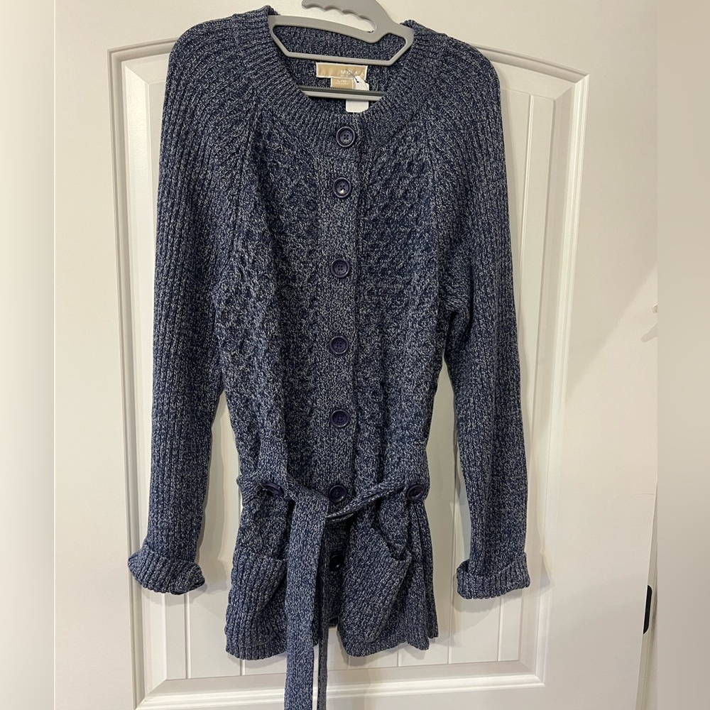 MK cable knit cardigan with belt and button accents- NEW- ladies size large